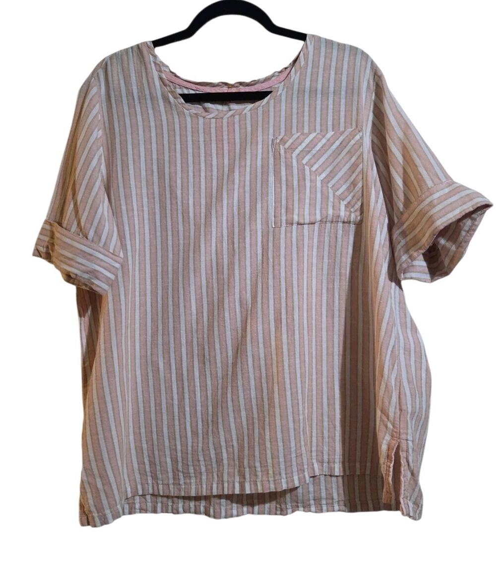 Symple NYC Boxy Women’s Sz L Linen Cotton Striped Boho Beach Summer Resortwear